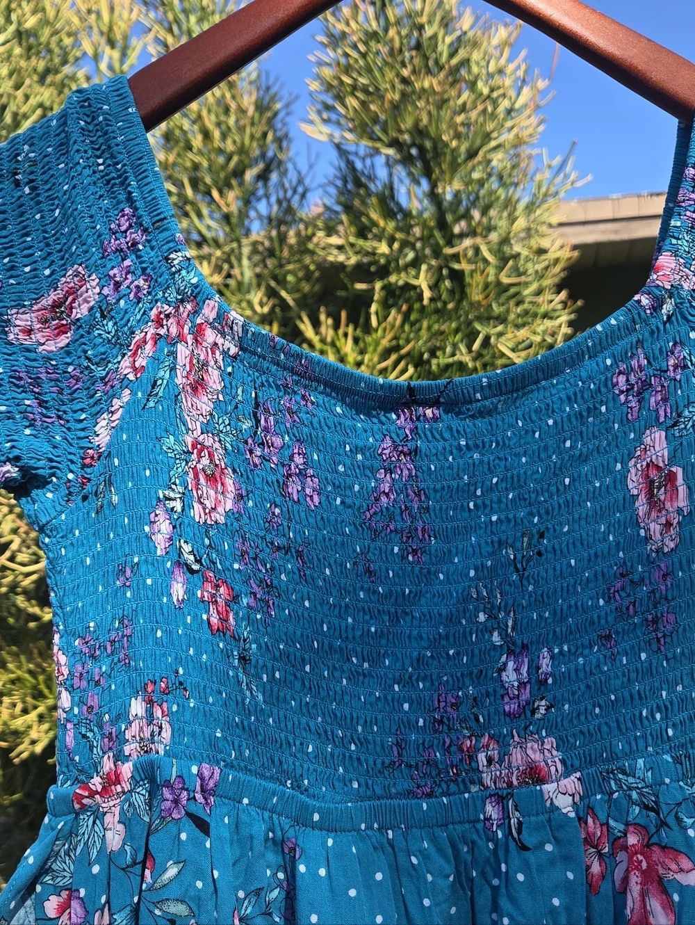 torrid Teal Floral Smocked Dress - Picture 5 of 10